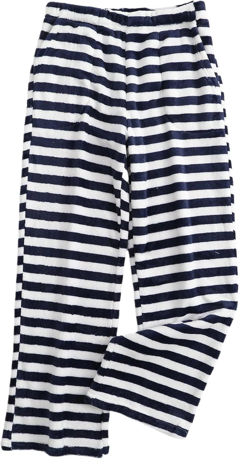 Pajamas Pants for Women Casual Flannel Plaid Lounge Pants Elastic Waist Fleece Fuzzy Plush Pj Soft Sleep Bottoms