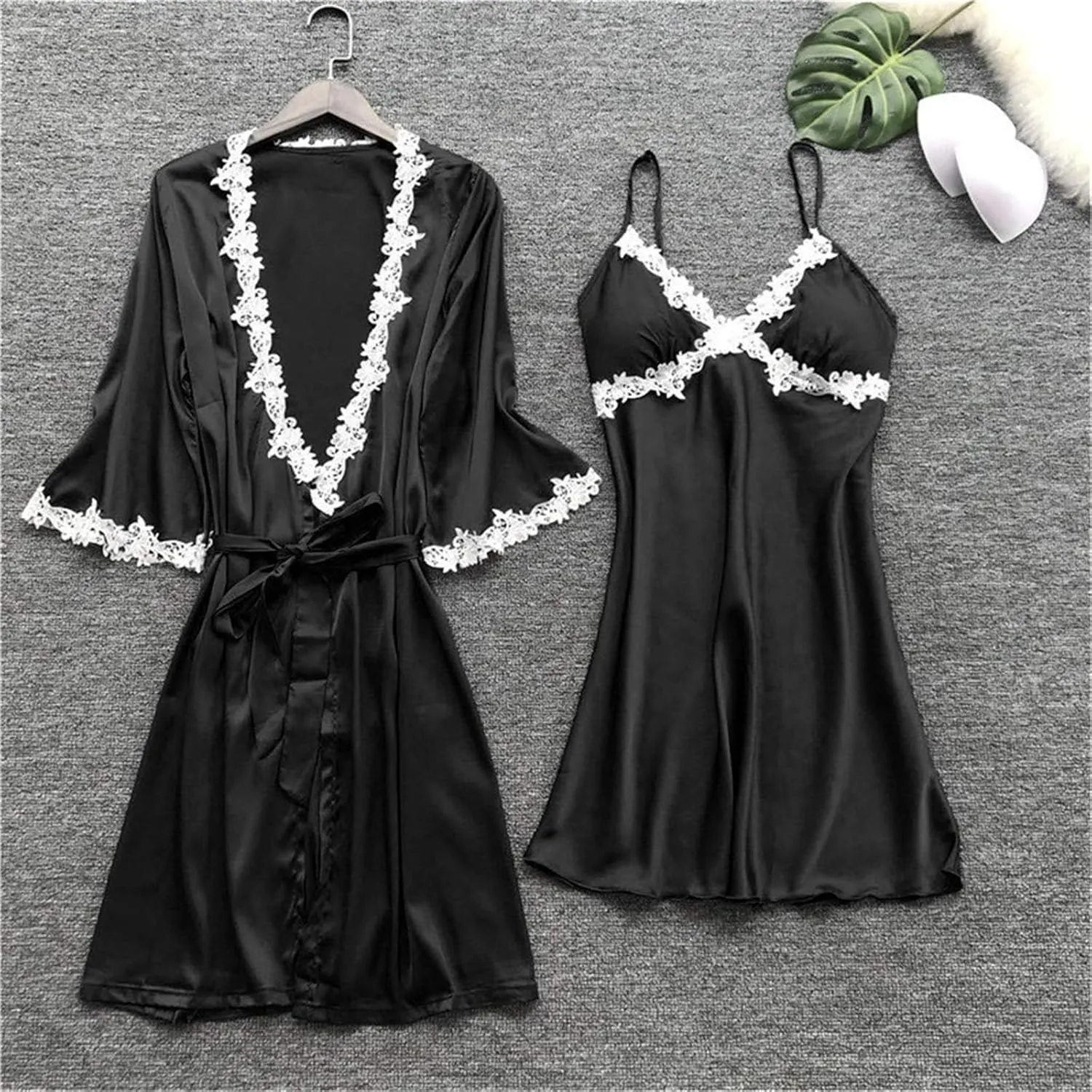 Pajamas Sets for Women 5Pcs Sexy Lace Cami Top Shorts Nightgown Sleepwear Robe Sets Silk Lingerie Cute Soft Stain Pjs