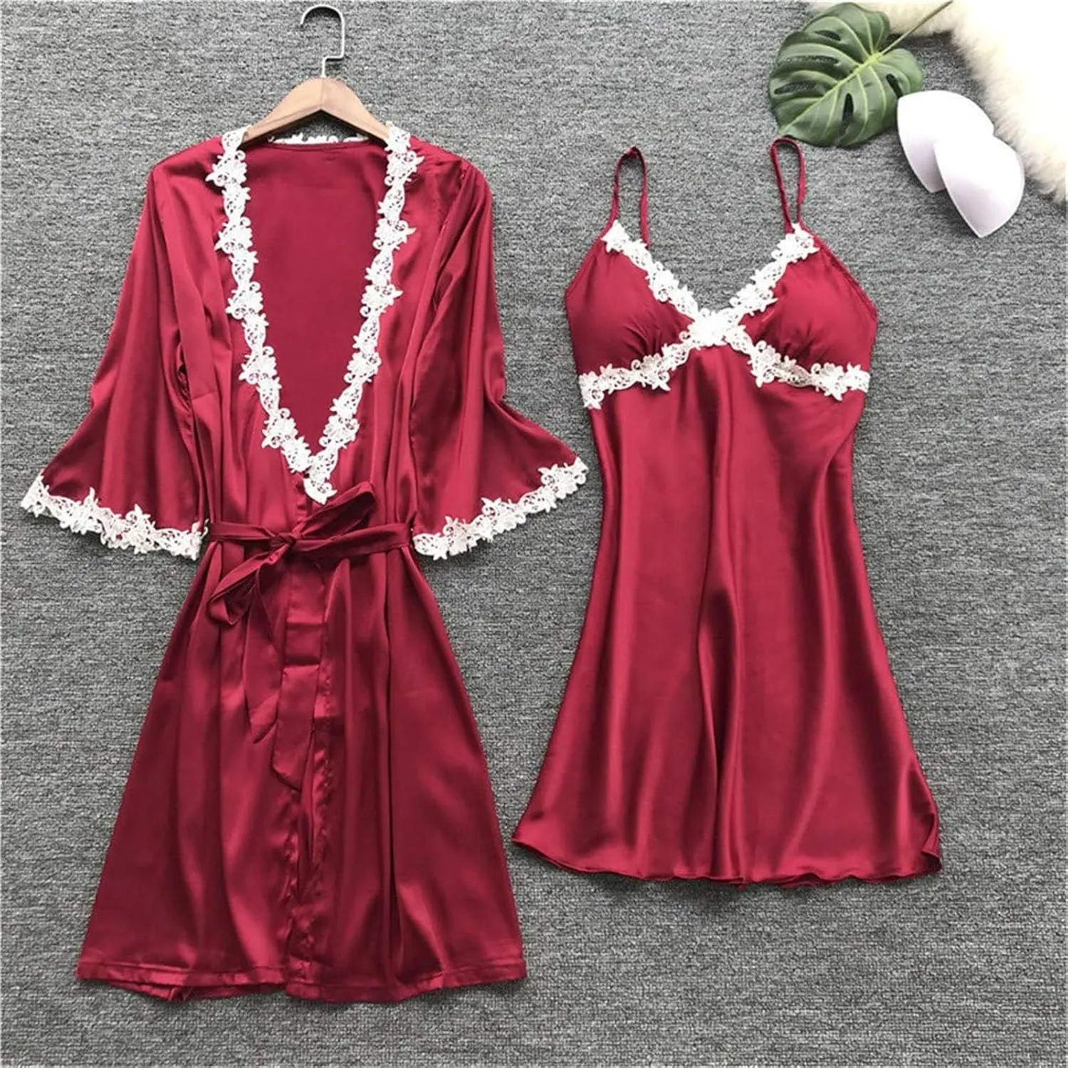Pajamas Sets for Women 5Pcs Sexy Lace Cami Top Shorts Nightgown Sleepwear Robe Sets Silk Lingerie Cute Soft Stain Pjs