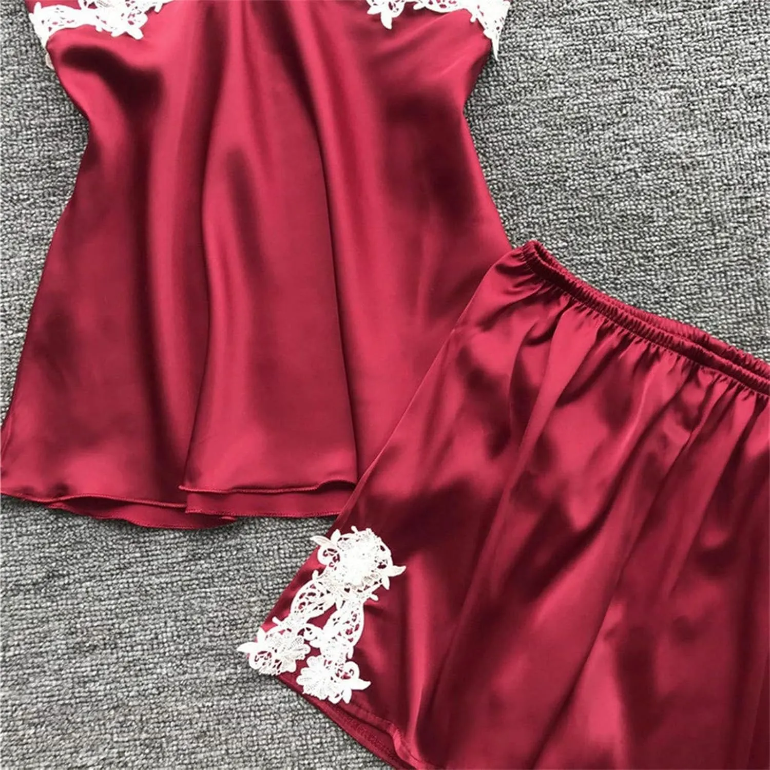 Pajamas Sets for Women 5Pcs Sexy Lace Cami Top Shorts Nightgown Sleepwear Robe Sets Silk Lingerie Cute Soft Stain Pjs