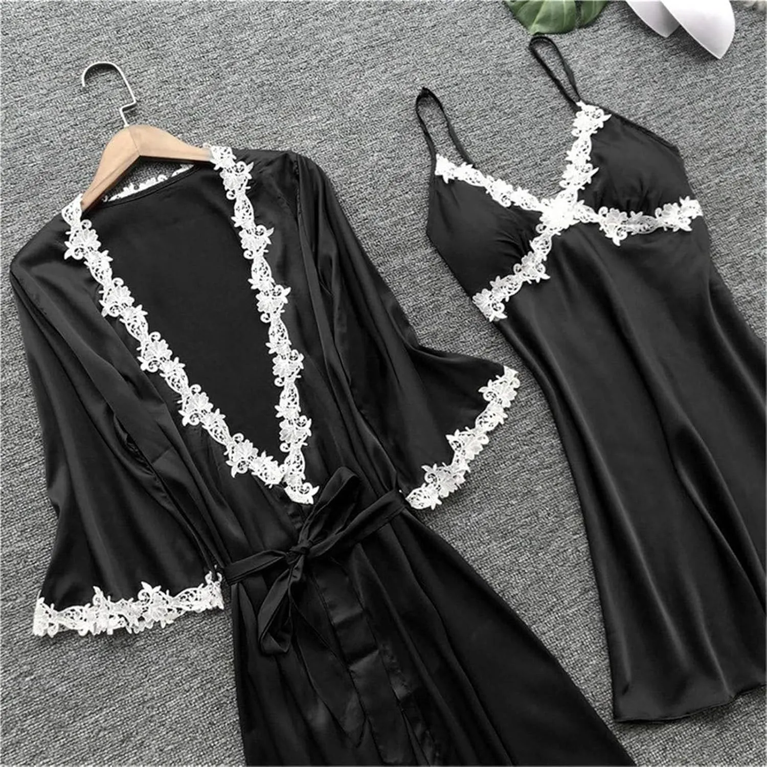 Pajamas Sets for Women 5Pcs Sexy Lace Cami Top Shorts Nightgown Sleepwear Robe Sets Silk Lingerie Cute Soft Stain Pjs