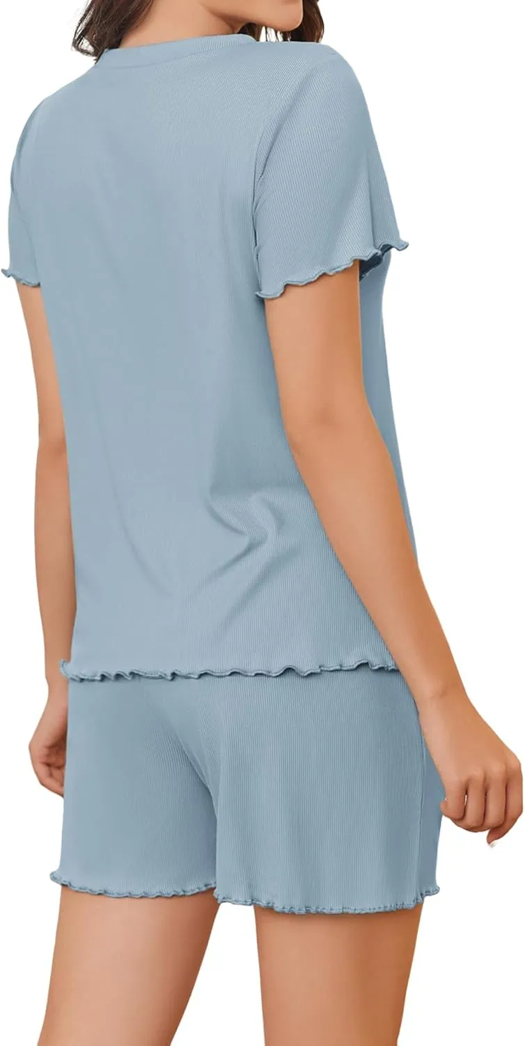 Pajamas Sets for Women Soft Comfy Lounge Top and Shorts 2 Piece Tracksuit Outfits Casual Lounge Sets with Pockets