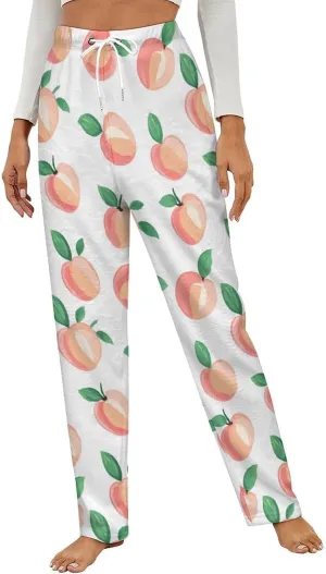 Peach Pattern Women's Pajama Pants Fleece Warm Pj Bottoms Sleepwear Lounge Pants Loungewear