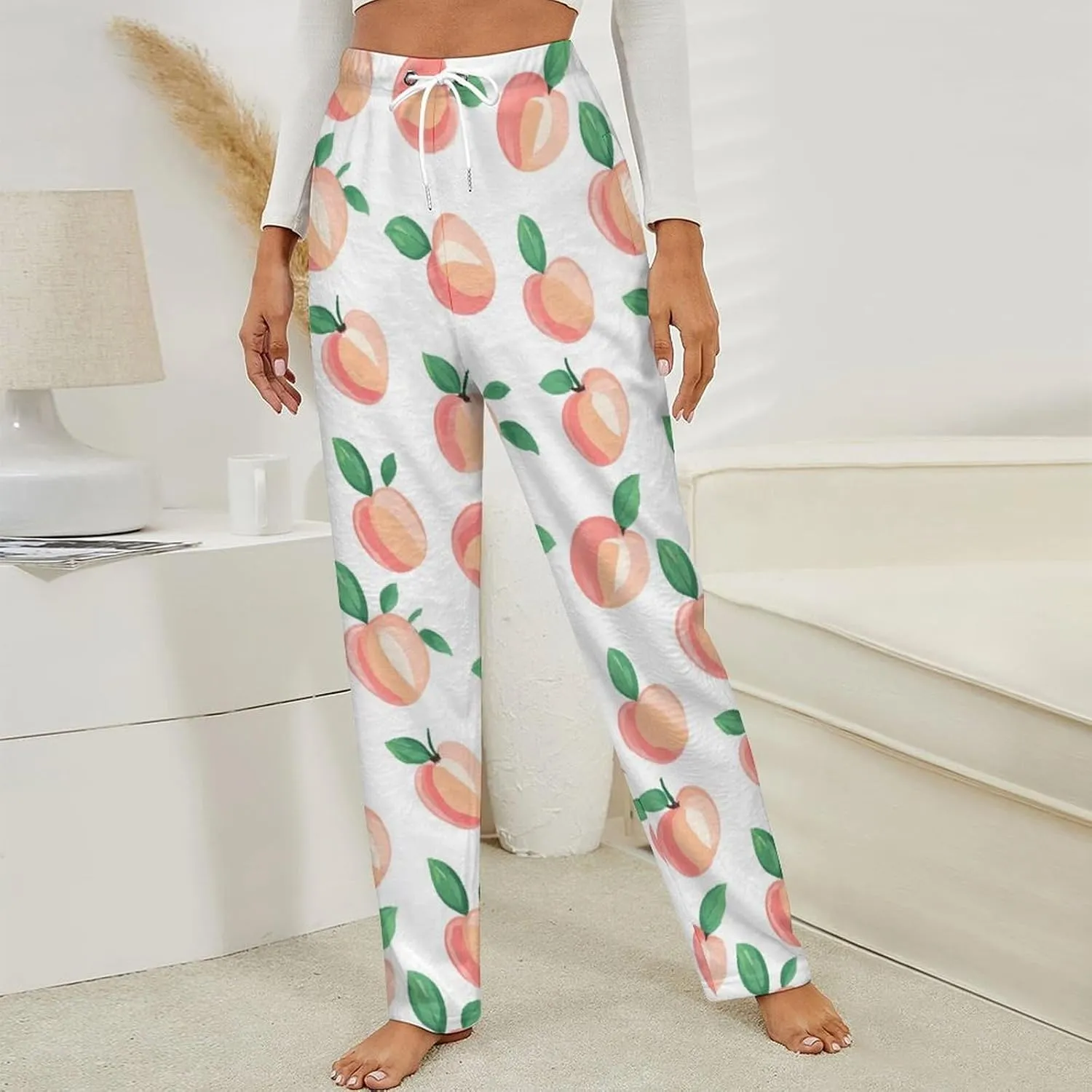 Peach Pattern Women's Pajama Pants Fleece Warm Pj Bottoms Sleepwear Lounge Pants Loungewear