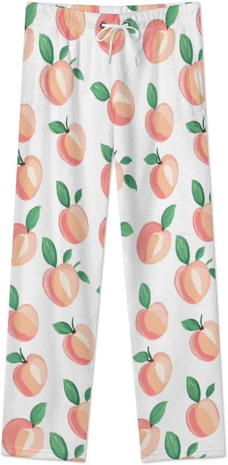 Peach Pattern Women's Pajama Pants Fleece Warm Pj Bottoms Sleepwear Lounge Pants Loungewear