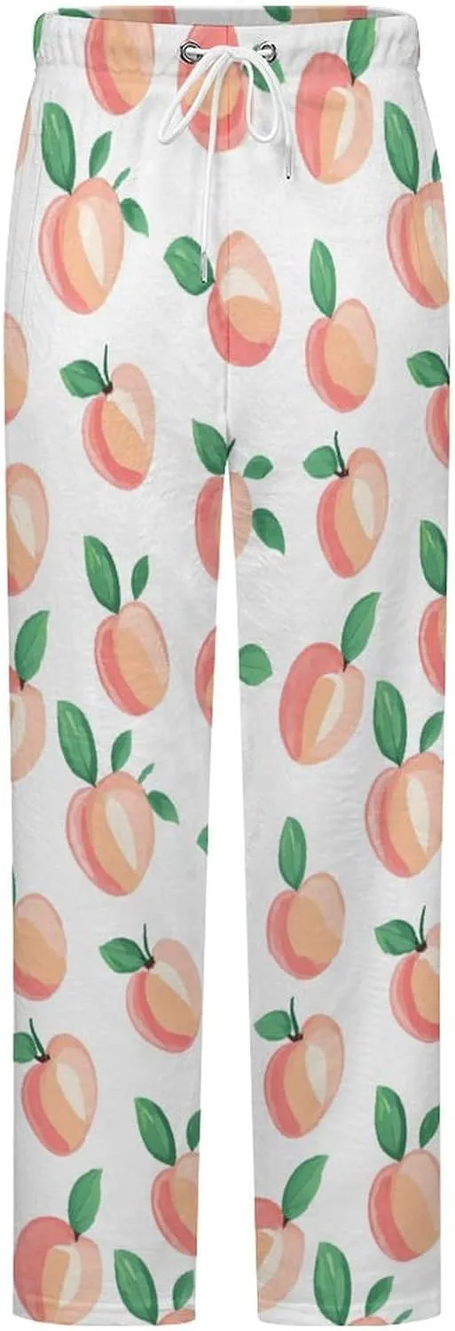 Peach Pattern Women's Pajama Pants Fleece Warm Pj Bottoms Sleepwear Lounge Pants Loungewear