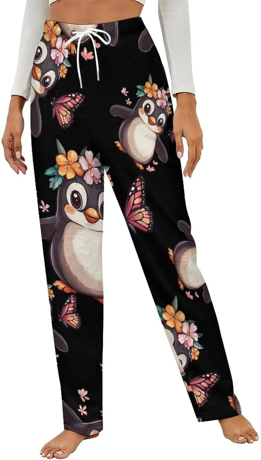Penguin Butterfly Women's Pajama Pants Fleece Warm Pj Bottoms Sleepwear Lounge Pants Loungewear