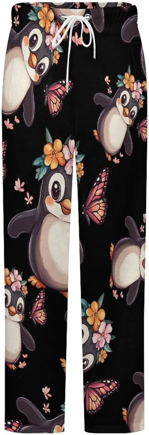 Penguin Butterfly Women's Pajama Pants Fleece Warm Pj Bottoms Sleepwear Lounge Pants Loungewear