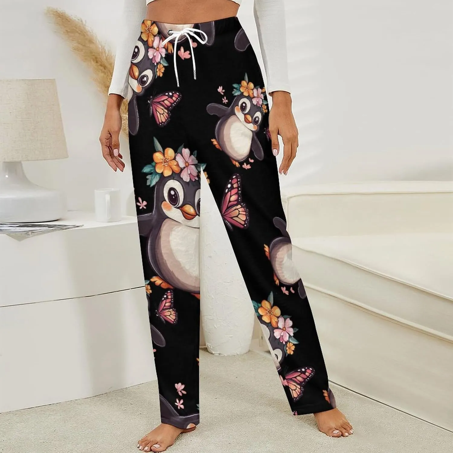 Penguin Butterfly Women's Pajama Pants Fleece Warm Pj Bottoms Sleepwear Lounge Pants Loungewear