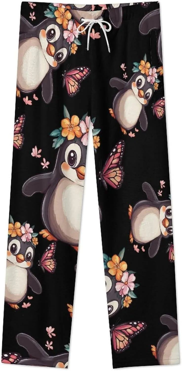 Penguin Butterfly Women's Pajama Pants Fleece Warm Pj Bottoms Sleepwear Lounge Pants Loungewear