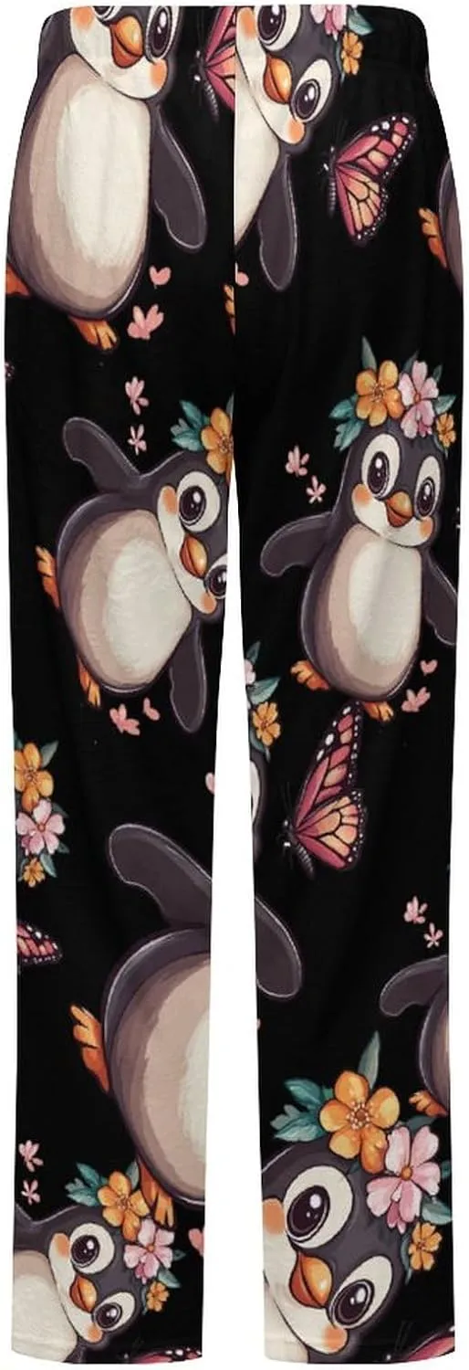 Penguin Butterfly Women's Pajama Pants Fleece Warm Pj Bottoms Sleepwear Lounge Pants Loungewear