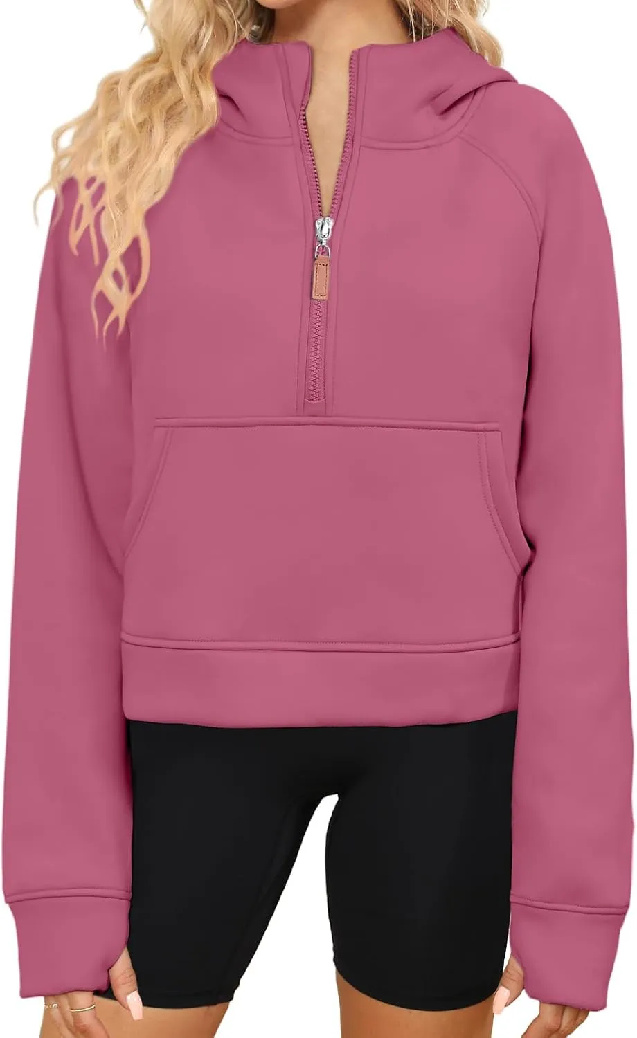 POGTMM Womens Half Zip Cropped Hoodies Fleece Lined Quarter Zip Up Pullover Athletic Trendy Sweatshirt Sweater Winter Outfits