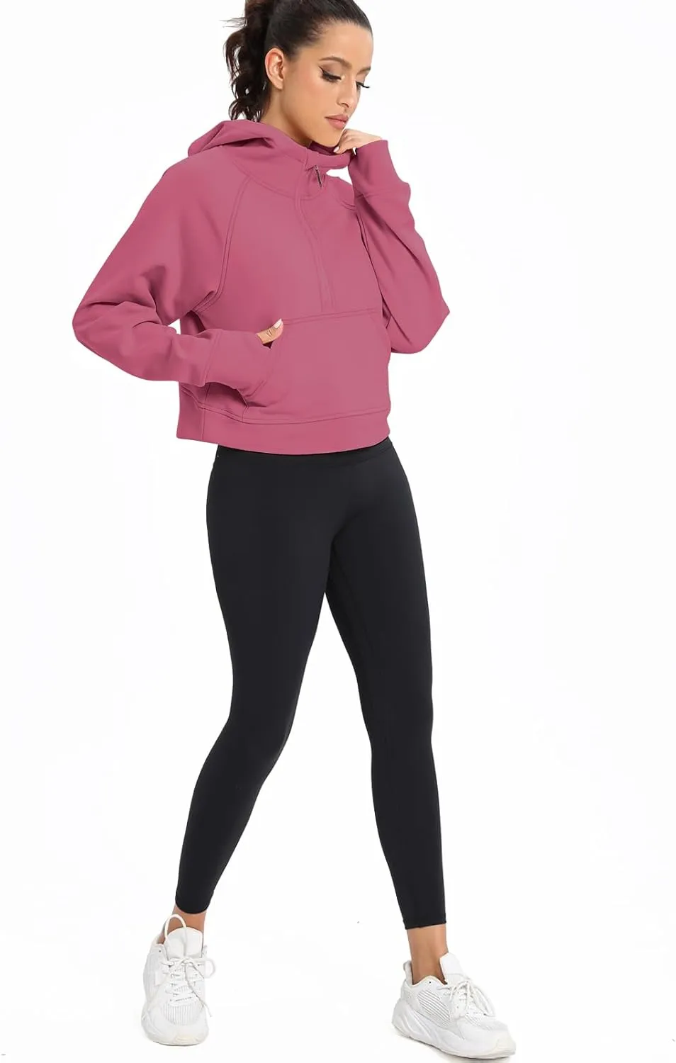 POGTMM Womens Half Zip Cropped Hoodies Fleece Lined Quarter Zip Up Pullover Athletic Trendy Sweatshirt Sweater Winter Outfits