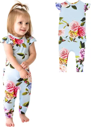 Posh Peanut Baby Girl Pajamas – Ruffled Cap Sleeve Romper PJs – Soft Viscose from Bamboo One-Piece for Babies & Toddlers