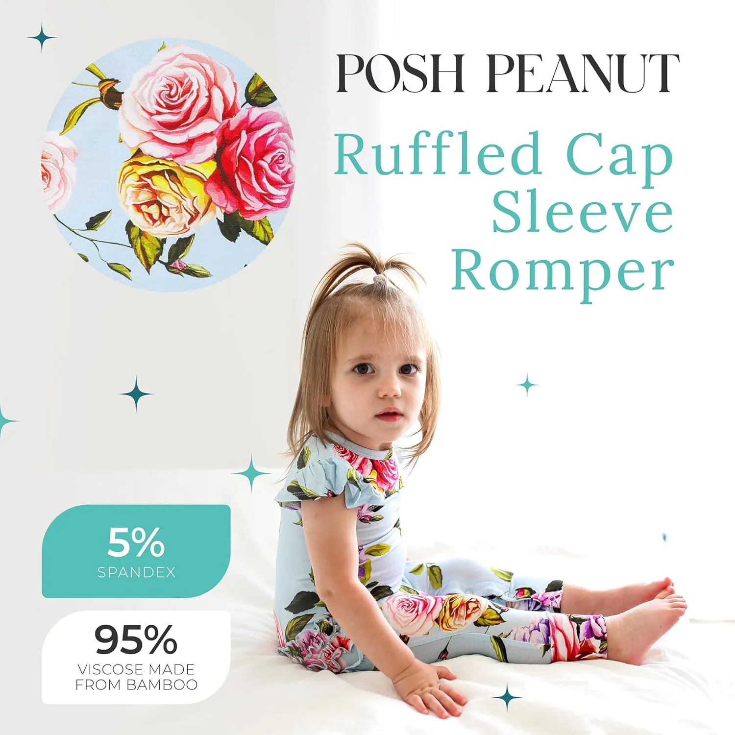 Posh Peanut Baby Girl Pajamas – Ruffled Cap Sleeve Romper PJs – Soft Viscose from Bamboo One-Piece for Babies & Toddlers