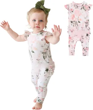 Posh Peanut Baby Girl Pajamas – Ruffled Cap Sleeve Romper PJs – Soft Viscose from Bamboo One-Piece for Babies & Toddlers