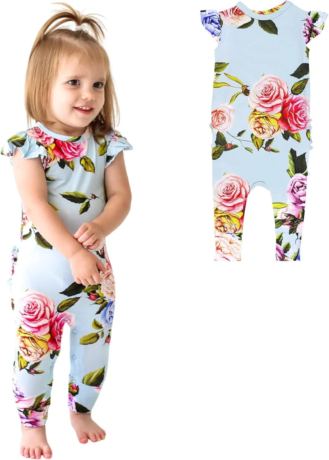 Posh Peanut Baby Girl Pajamas – Ruffled Cap Sleeve Romper PJs – Soft Viscose from Bamboo One-Piece for Babies & Toddlers