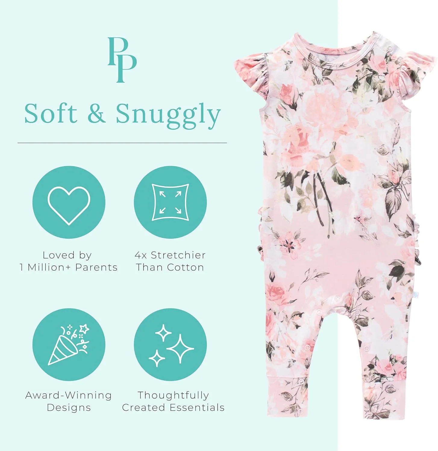 Posh Peanut Baby Girl Pajamas – Ruffled Cap Sleeve Romper PJs – Soft Viscose from Bamboo One-Piece for Babies & Toddlers