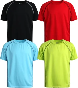 Pro Athlete Boys' Athletic T-Shirt - 4 Pack Lightweight Quick Dry Performance Short Sleeve Active Tees for Boys (Sizes: 5-16)