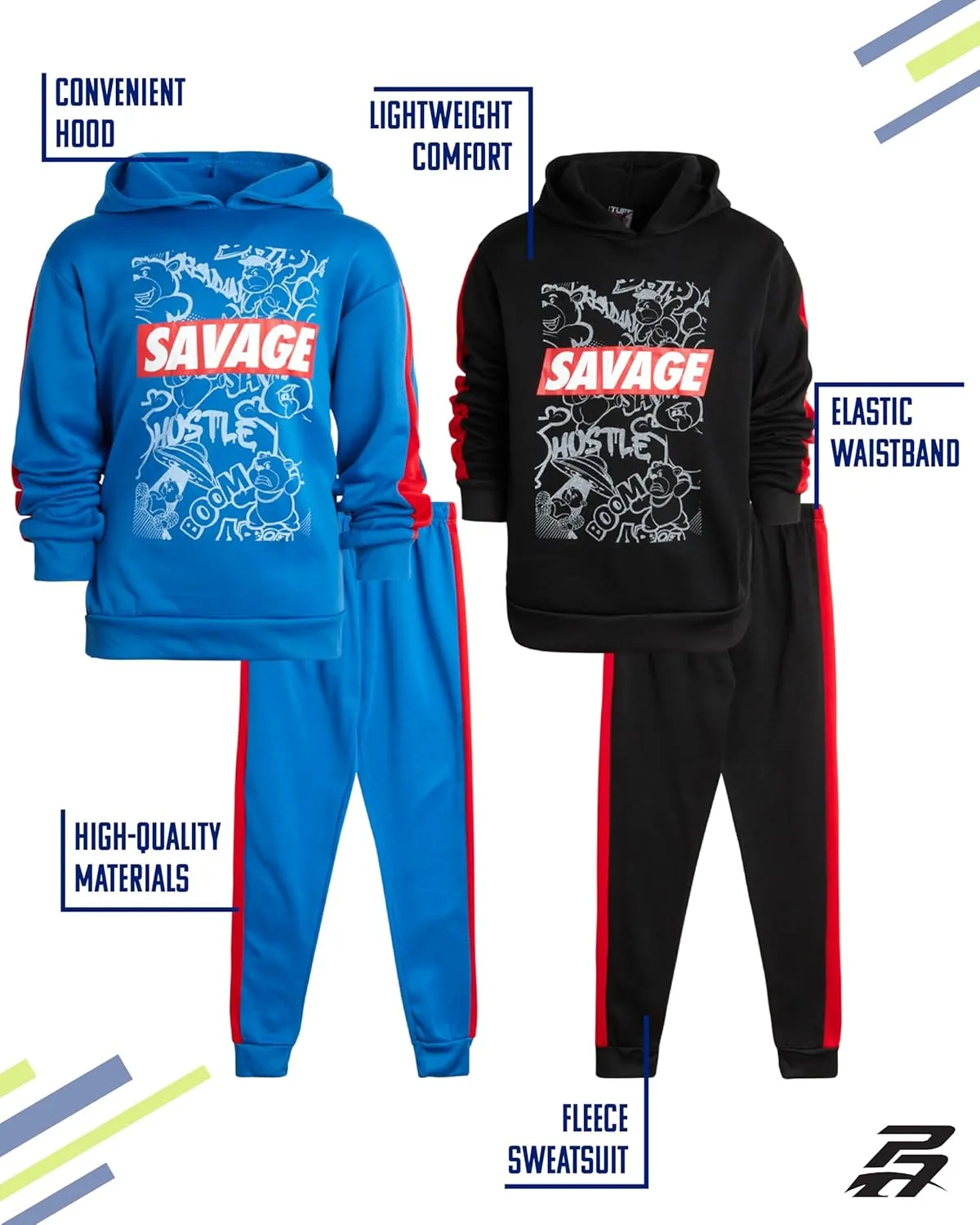 Pro Athlete Boys' Sweatsuit Set - 4 Piece Active Fleece Hoodie Sweatshirt and Jogger Sweatpants Tracksuit Set for Boys (8-16)