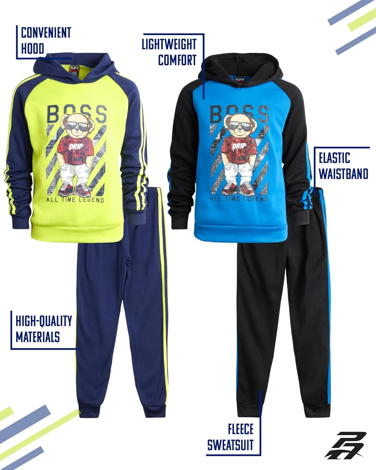 Pro Athlete Boys' Sweatsuit Set - 4 Piece Active Fleece Hoodie Sweatshirt and Jogger Sweatpants Tracksuit Set for Boys (8-16)