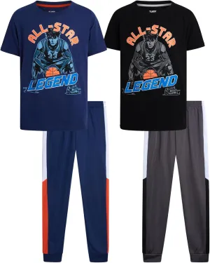 Pro Athlete Boys Tracksuit Set - 4 Piece Athletic Graphic Tee and Tricot Joggers Sweatpants, Boys' Activewear Set (Size 8-16)