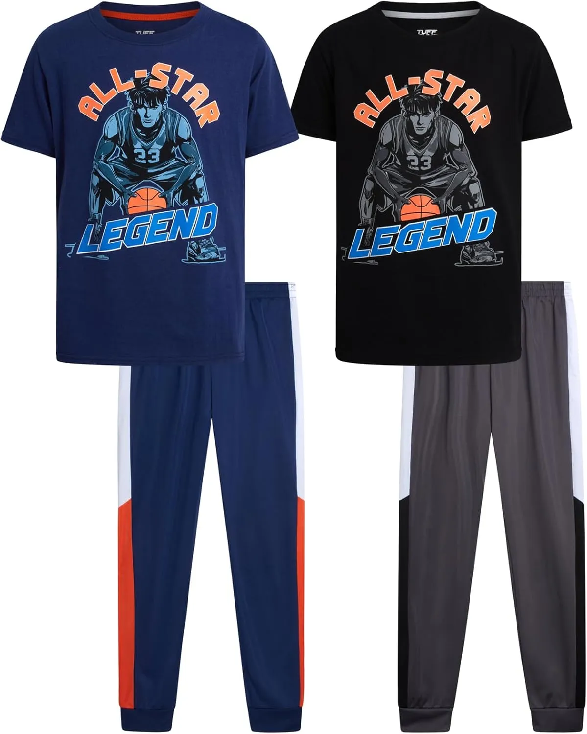 Pro Athlete Boys Tracksuit Set - 4 Piece Athletic Graphic Tee and Tricot Joggers Sweatpants, Boys' Activewear Set (Size 8-16)