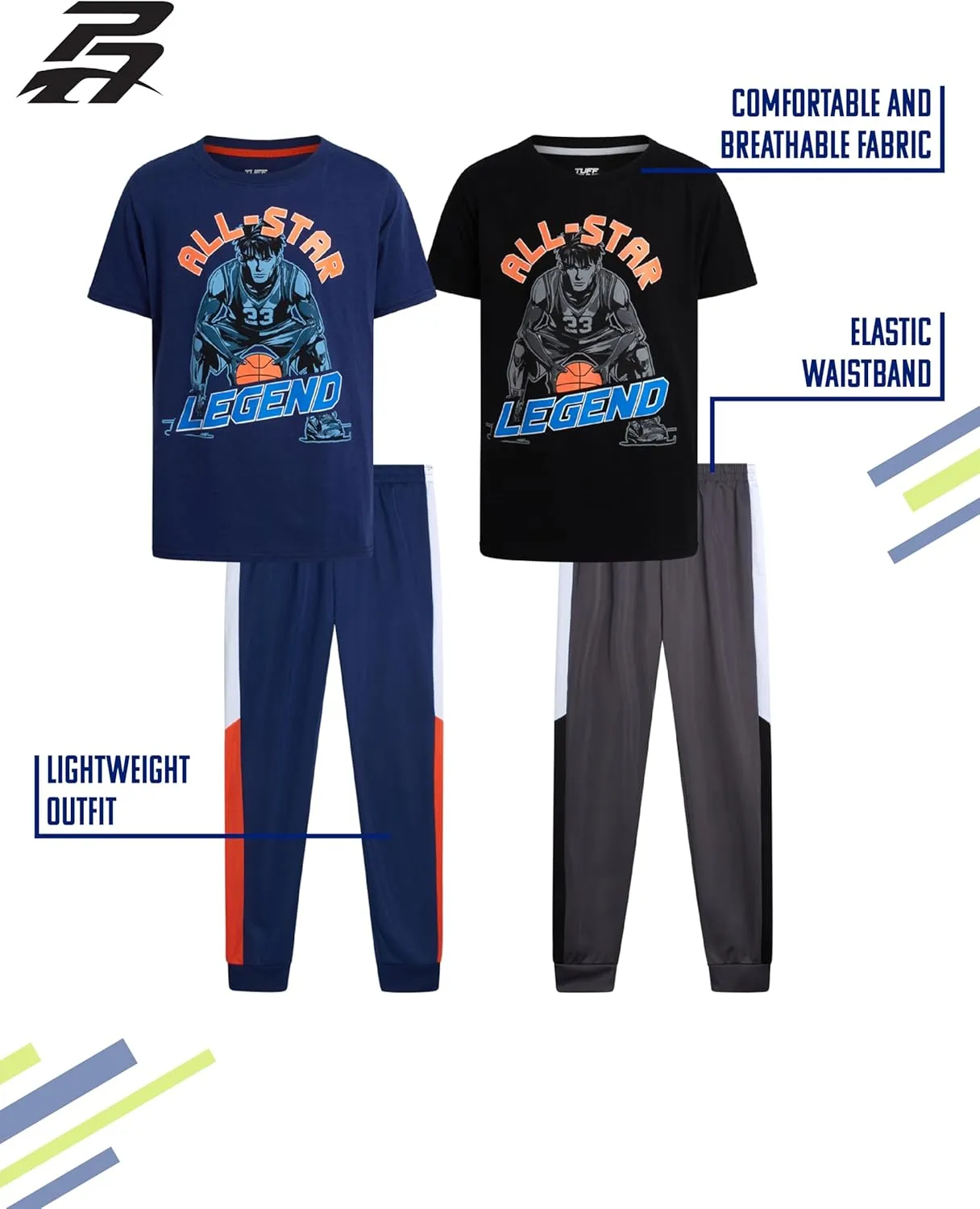 Pro Athlete Boys Tracksuit Set - 4 Piece Athletic Graphic Tee and Tricot Joggers Sweatpants, Boys' Activewear Set (Size 8-16)