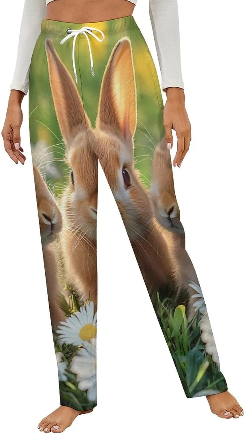 Rabbit Daisy Women's Pajama Pants Fleece Warm Pj Bottoms Sleepwear Lounge Pants Loungewear