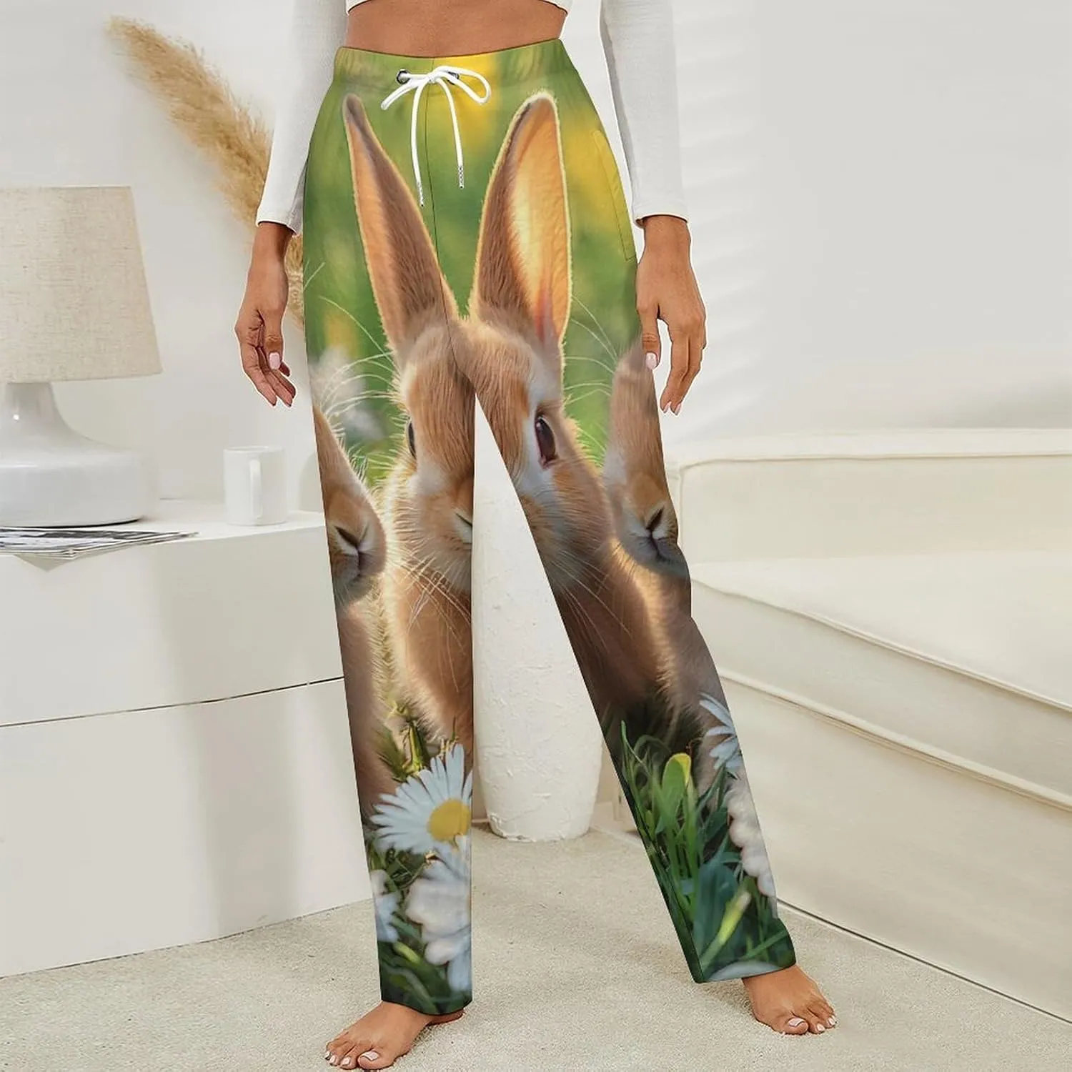 Rabbit Daisy Women's Pajama Pants Fleece Warm Pj Bottoms Sleepwear Lounge Pants Loungewear