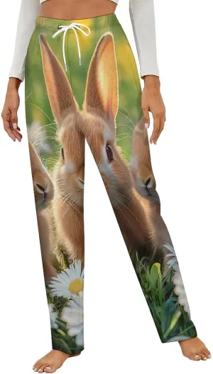Rabbit Daisy Women's Pajama Pants Fleece Warm Pj Bottoms Sleepwear Lounge Pants Loungewear