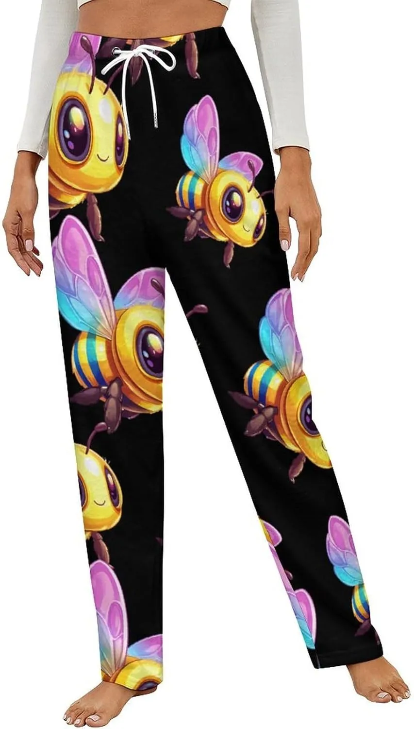 Rainbow Bee Women's Pajama Pants Fleece Warm Pj Bottoms Sleepwear Lounge Pants Loungewear