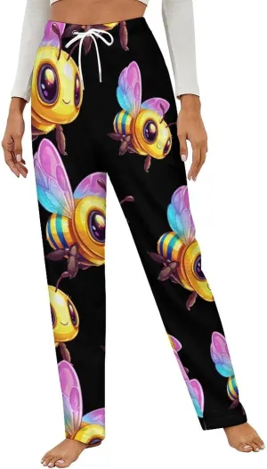Rainbow Bee Women's Pajama Pants Fleece Warm Pj Bottoms Sleepwear Lounge Pants Loungewear
