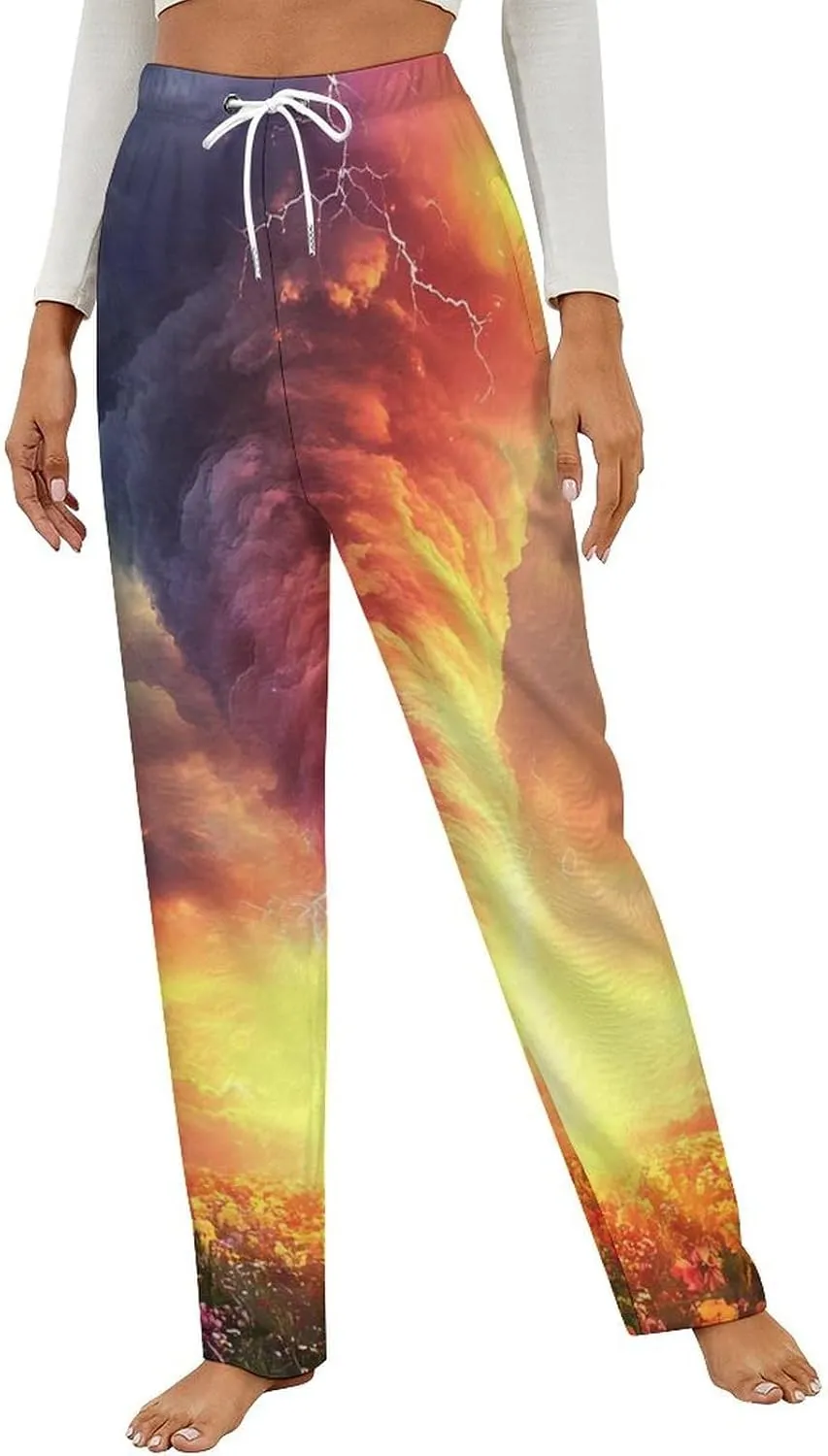 Rainbow Storm Women's Pajama Pants Fleece Warm Pj Bottoms Sleepwear Lounge Pants Loungewear