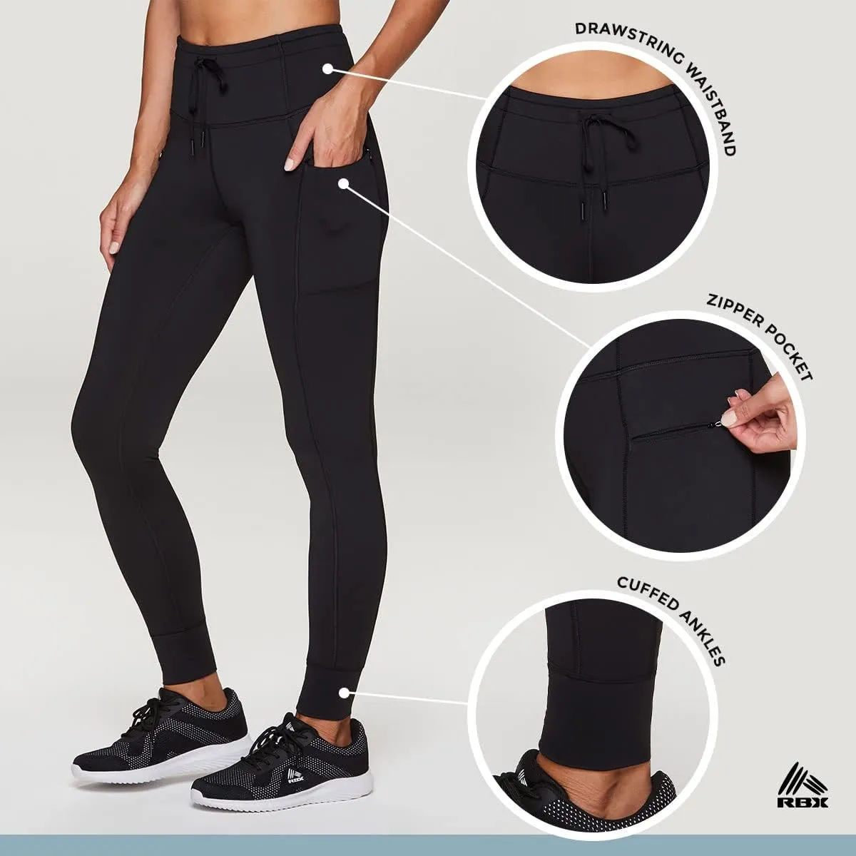 RBX Active Women's Fleece Lined Jogger Legging, Drawstring Waist Legging/Jogger