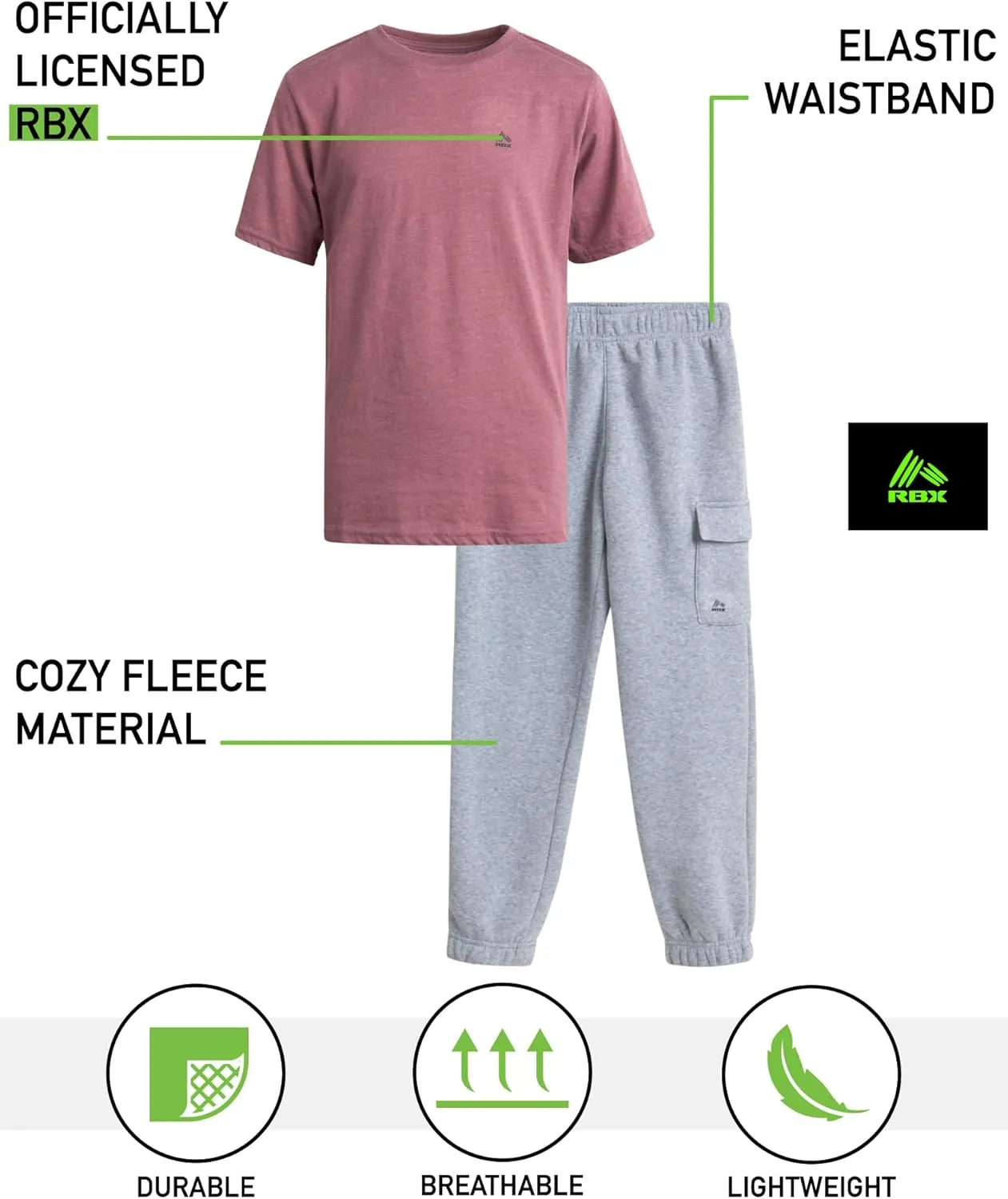 RBX Boys' Active Jogger Set - 2 Piece Hooded Short Sleeve T-Shirt and Fleece Joggers (Size: 4-12)