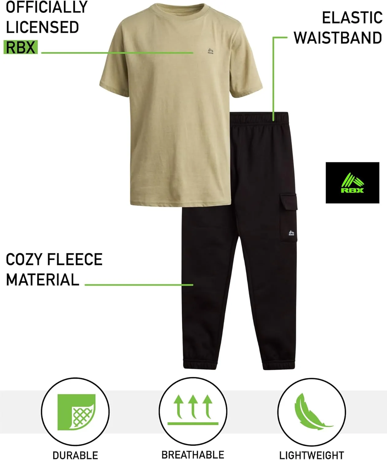 RBX Boys' Active Jogger Set - 2 Piece Hooded Short Sleeve T-Shirt and Fleece Joggers (Size: 4-12)