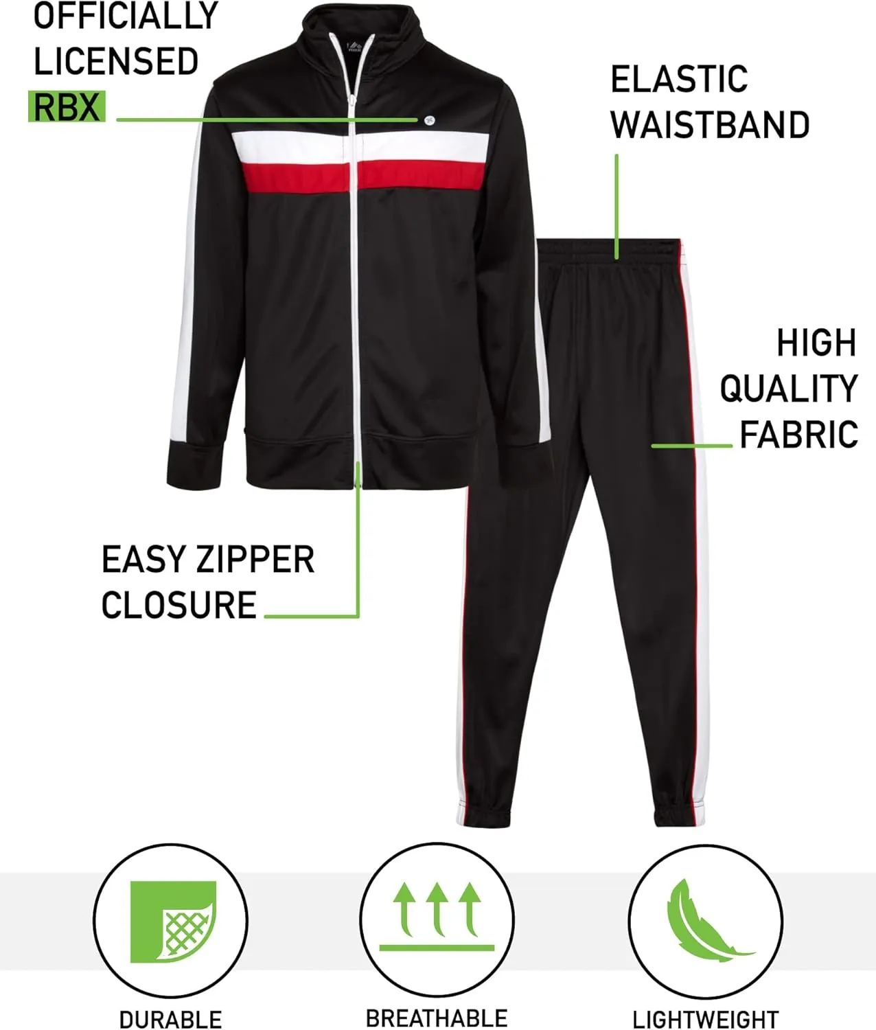 RBX Boys' Active Tracksuit Set - 2 Piece Zip Tricot Track Jacket and Jogger Pants (8-12)