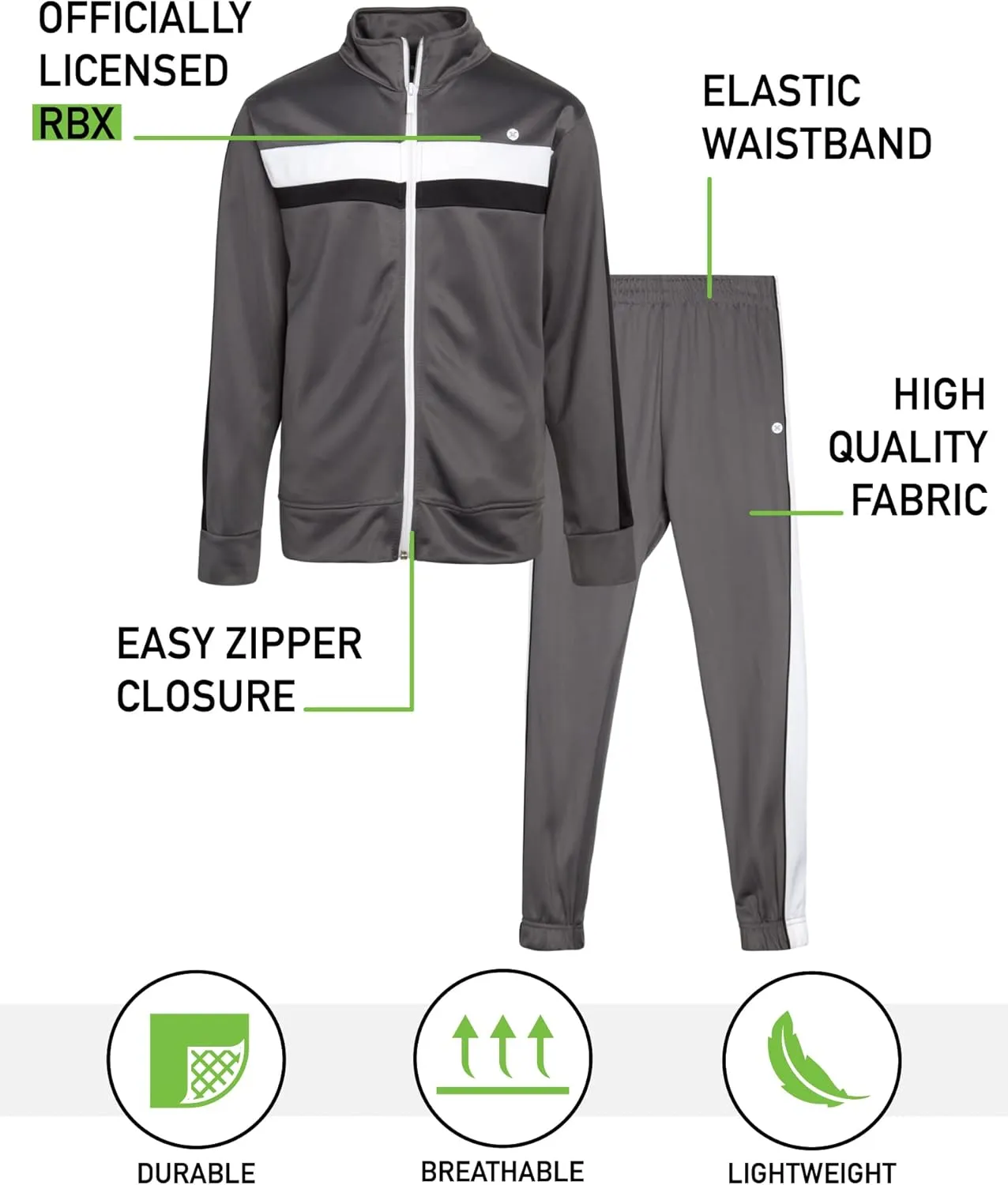 RBX Boys' Active Tracksuit Set - 2 Piece Zip Tricot Track Jacket and Jogger Pants (8-12)