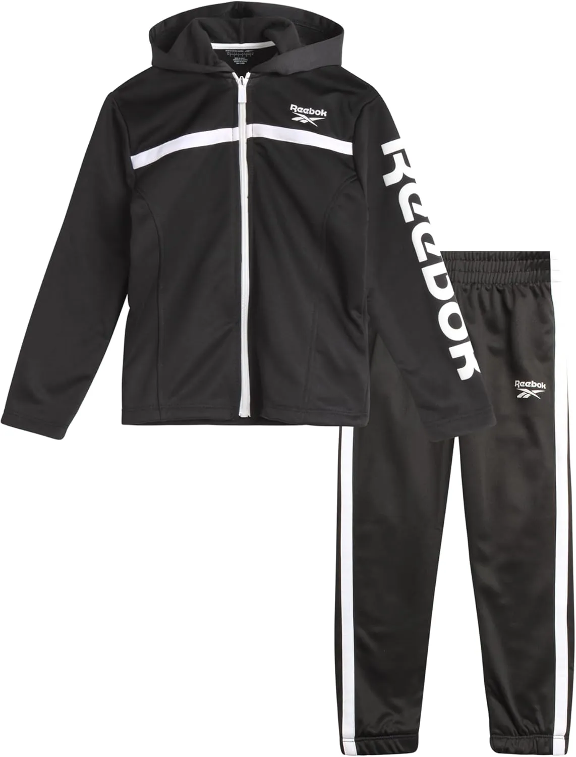 Reebok Baby Toddler Boys' Sweatsuit Set - 2 Piece Full Zip Up Fleece Hoodie Jogger Pants Set Playwear Lounge Wear (12M-7)