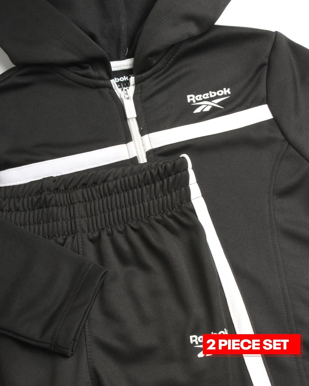 Reebok Baby Toddler Boys' Sweatsuit Set - 2 Piece Full Zip Up Fleece Hoodie Jogger Pants Set Playwear Lounge Wear (12M-7)