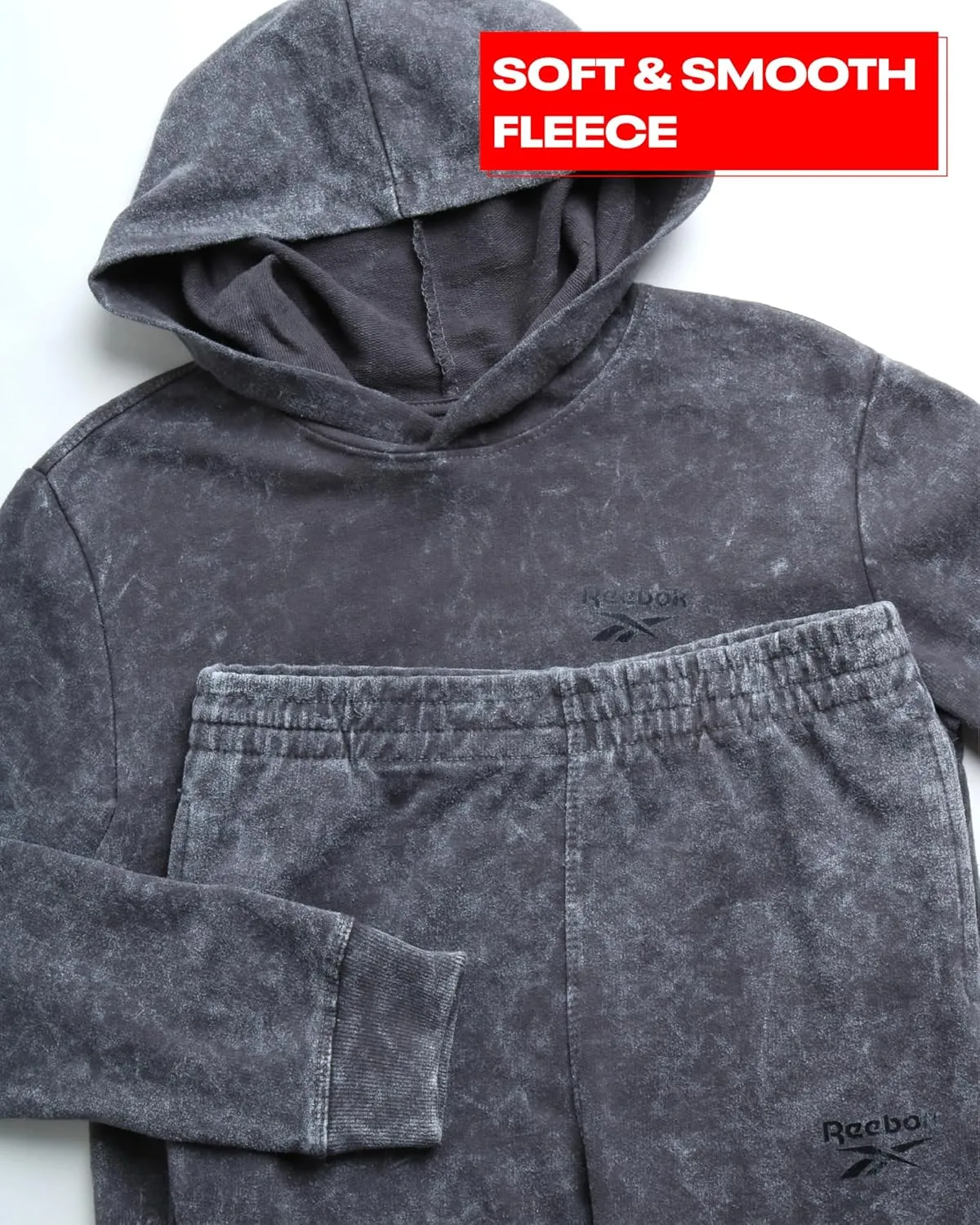 Reebok Boys' Jogger Set - 2 Piece Active Fleece Long Sleeve Hoodie Sweatshirt and Jogger Sweatpants for Boys (Sizes: 4-10)