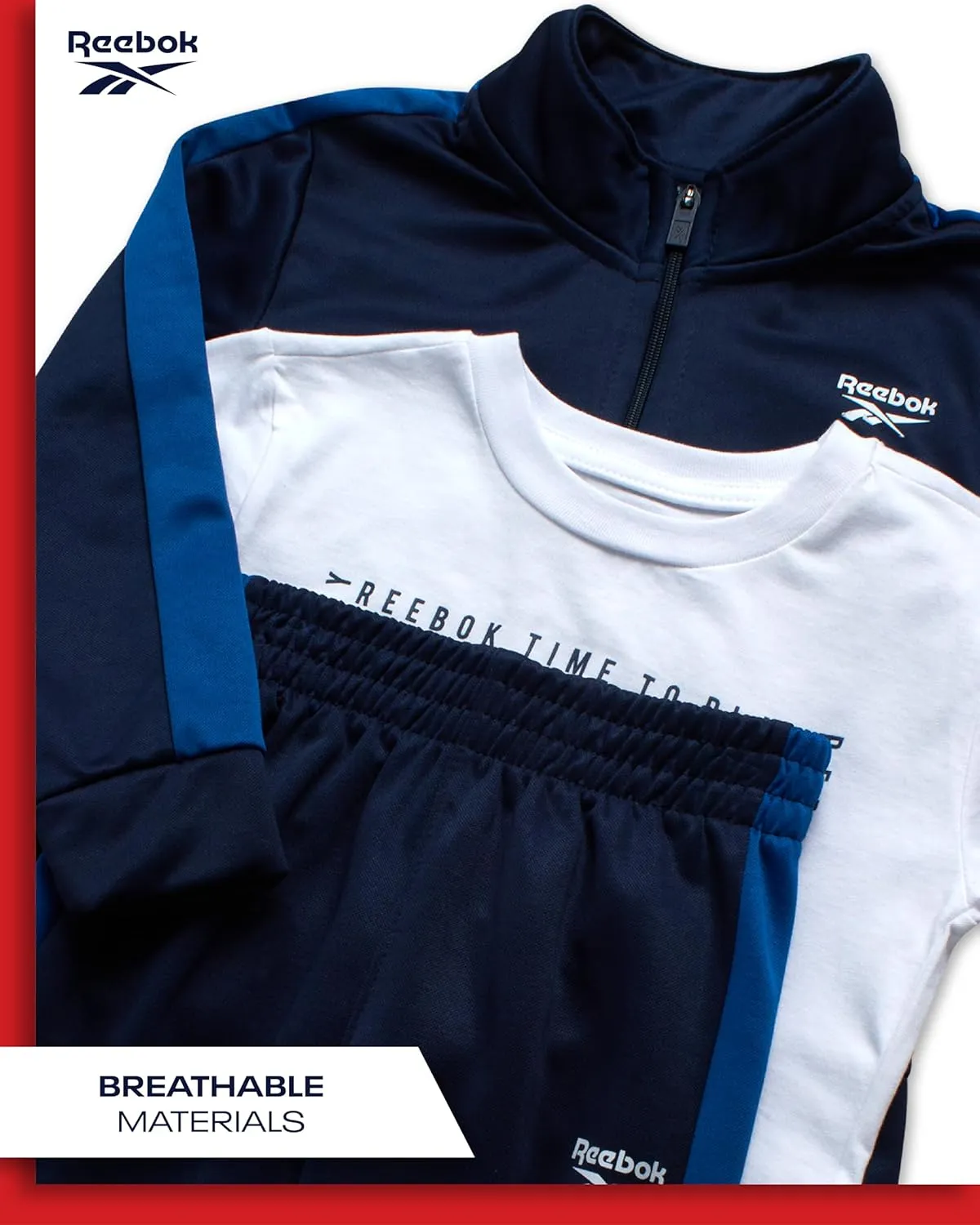 Reebok Boys' Pants Set - 3 Piece Tricot Short Sleeve T Shirt with Athletic Zip Up Jacket and Jogger Pants Set for Boys 12M-7