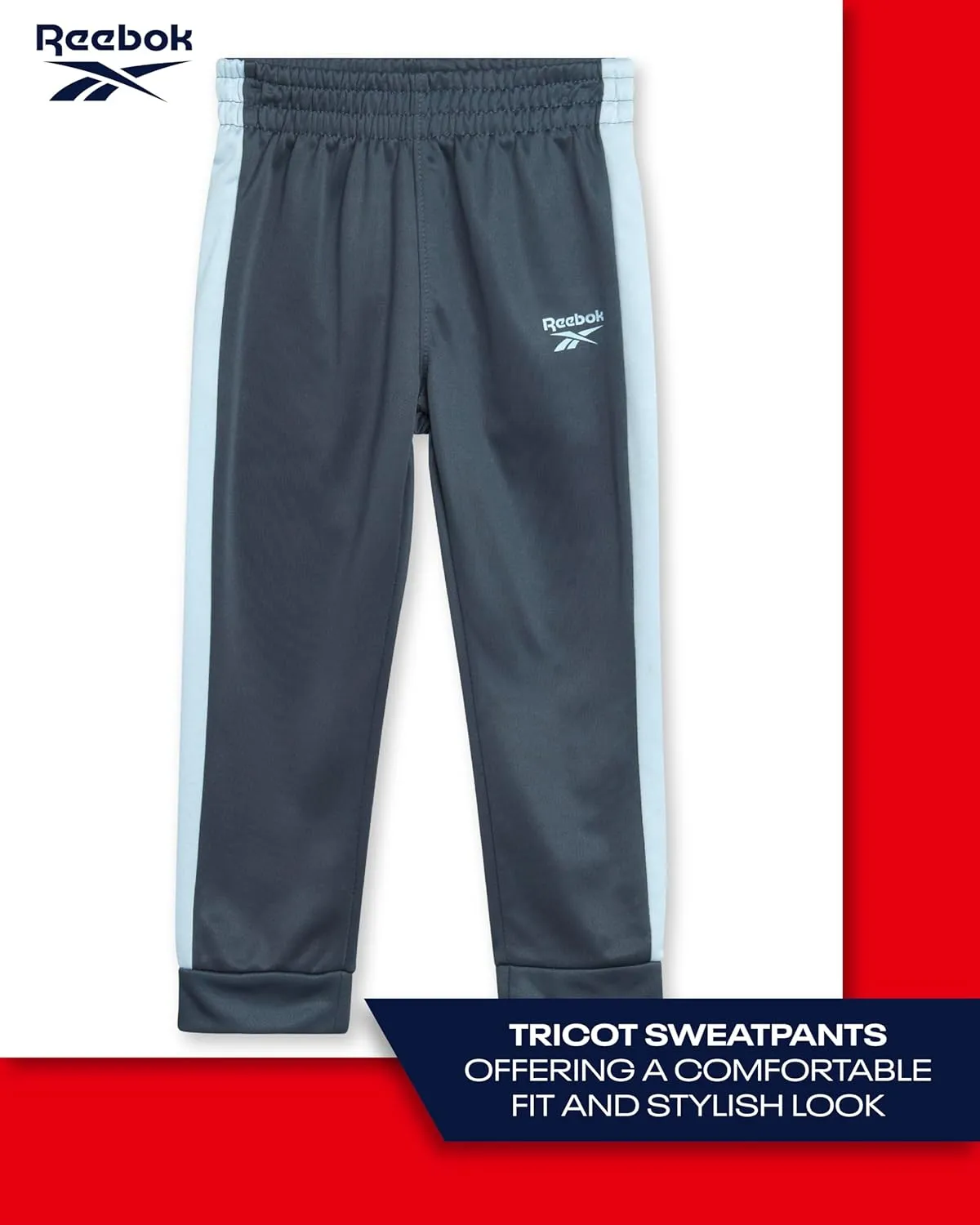Reebok Toddler Boys' Jogger Set - 2 Piece Full Zip Tricot Tracksuit - Boys Active Jacket & Jogger Pants Playwear Set (12M-7)