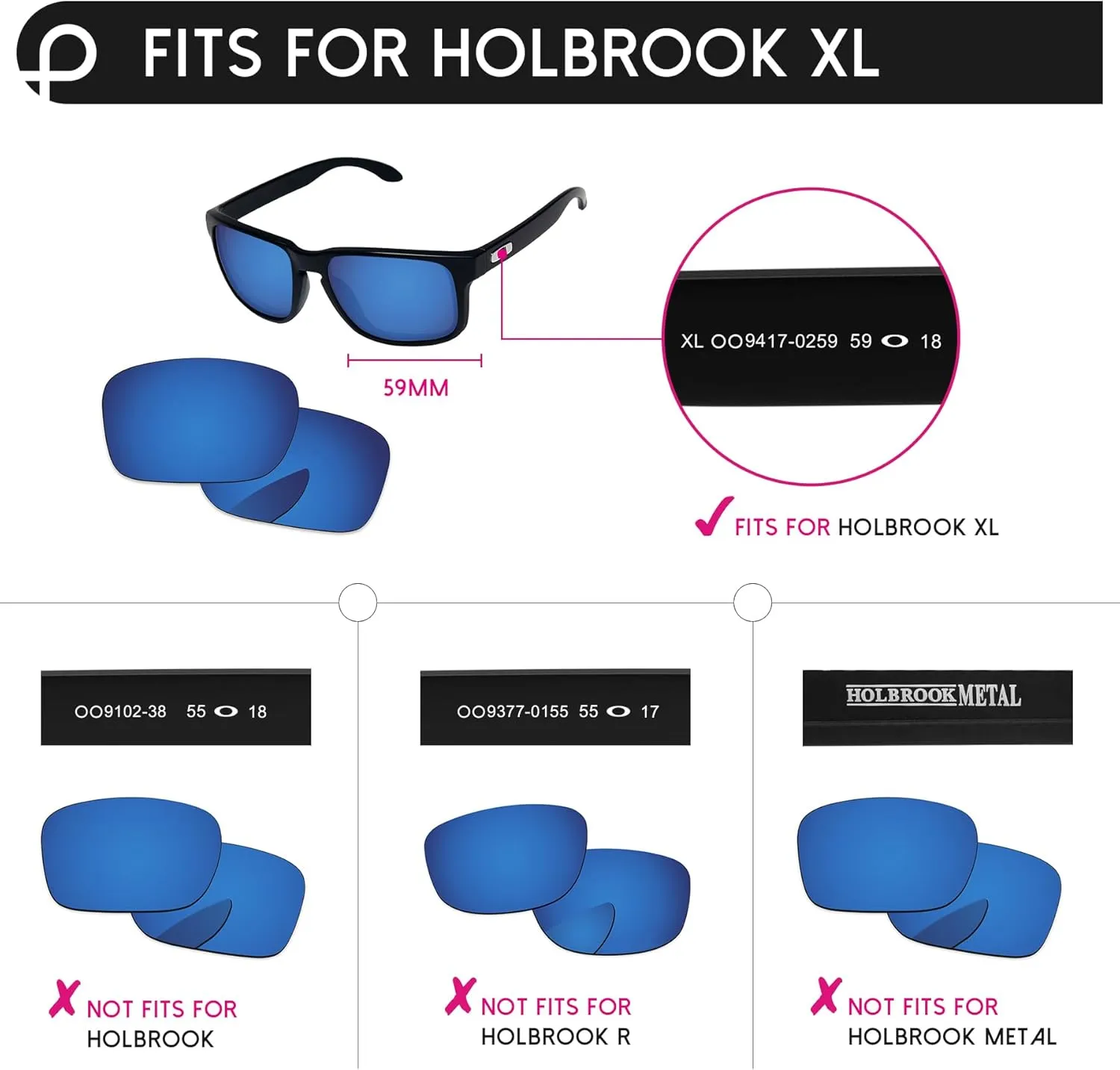 Replacement Lenses for Oakley Holbrook XL OO9417 59mm Sunglass