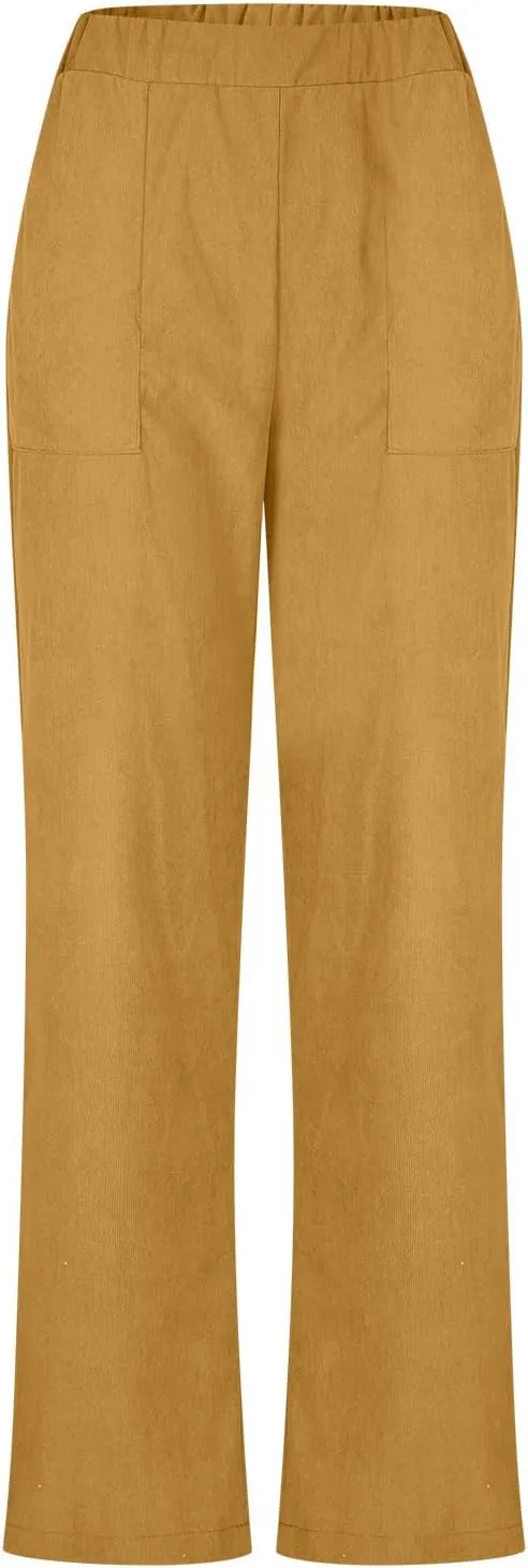 Ruziyoog Women’s Corduroy Pants Casual Elastic Waist Jogger Pants Comfortable Straight Leg Work Pant Soft Lounge Trousers