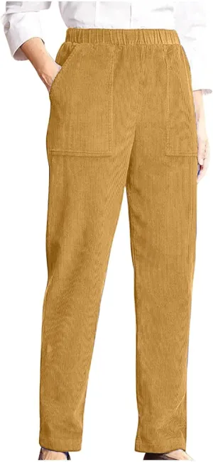 Ruziyoog Women’s Corduroy Pants Casual Elastic Waist Jogger Pants Comfortable Straight Leg Work Pant Soft Lounge Trousers
