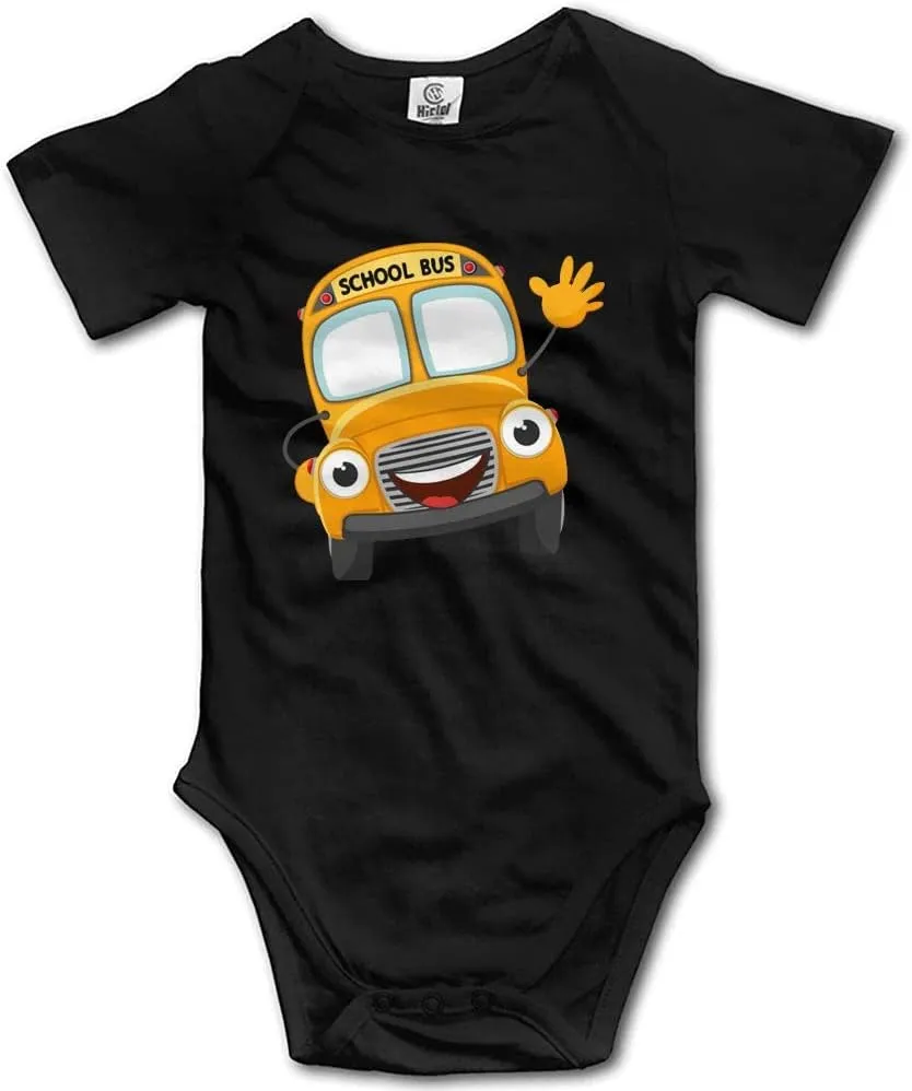 School Bus Smiling Baby Boy Girl Onesie Newborn Organic Bodysuit Romper