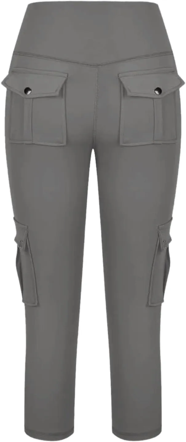 Seamless Leggings for Women Cargo High Waist Solid Slim Fit Workout Cargo Leggings with Pockets Capri Pants for Women