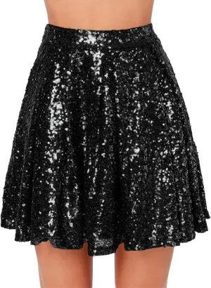 Sequin Skirt Black Short High Waist Pleated Skirts for Women Flare Fashion 2024 Sparkly Skirt Rave Festival